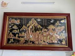 Tranh Đồng Quê Kích Thước 230 x 120 - Đồng Đỏ Nền Đen Dát Vàng - Khung Gỗ Sồi Nga, Đục Trơn
