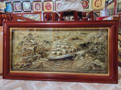 Tranh Thuận Buồm Xuôi Gió Kích Thước 170 x90  Đồng Vàng Xước Dát Giả Cổ  - Khung Sồi Trơn