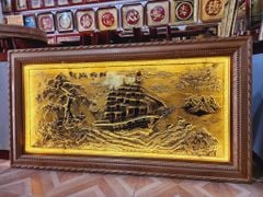 Tranh Thuận Buồm Xuôi Gió Kích Thước 170 x90  Đồng Vàng Xước Dát Giả Cổ  - Khung Sồi Trơn