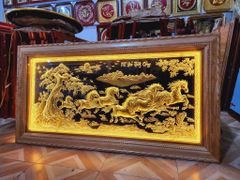 Tranh Mã Đáo Thành Công  Kích Thước 170 x90  Đồng Vàng Nền Đen Dát  - Khung Sồi Trơn