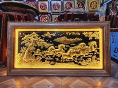 Tranh Mã Đáo Thành Công  Kích Thước 170 x90  Đồng Vàng Nền Đen Dát  - Khung Sồi Trơn