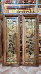 Tranh Đồng Quê Kích Thước 230 x 120 - Đồng Đỏ Nền Đen Dát Vàng - Khung Gỗ Sồi Nga Dát , Đục Trơn + Tranh Cha Mẹ Kích Thước 40x 120