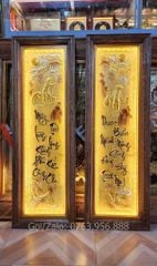 Tranh Đồng Quê Kích Thước 230 x 120 - Đồng Đỏ Nền Đen Dát Vàng - Khung Gỗ Sồi Nga Dát , Đục Trơn + Tranh Cha Mẹ Kích Thước 40x 120