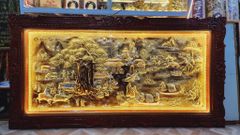 Tranh Đồng Quê Kích Thước 230 x 120 - Đồng Đỏ Nền Đen Dát Vàng - Khung Gỗ Sồi Nga, Đục Trơn + Tranh Cha Mẹ Kích Thước 40x 120