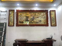 Tranh Đồng Quê Kích Thước 230 x 120 - Đồng Đỏ Nền Đen Dát Vàng - Khung Gỗ Sồi Nga, Đục Trơn + Tranh Cha Mẹ Kích Thước 40x 120