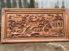 Tranh Gỗ Đồng Quê - Gỗ Hương Đá  - Khung Hoa Văn - Đục Tay- Dày 6cm