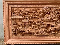 Tranh Gỗ Đồng Quê - Gỗ Hương Đá  - Khung Hoa Văn - Đục Tay- Dày 9cm
