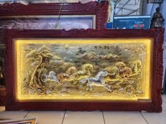 Tranh Mã Đáo Thành Công Kích Thước 230 x120  Đồng Vàng Xước Dát Vàng - Khung Sồi Đục Hoa Văn