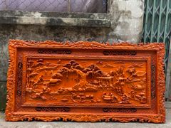 Tranh Gỗ Đồng Quê - Gỗ Hương Đỏ - Khung Hoa Tây