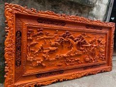 Tranh Gỗ Đồng Quê - Gỗ Hương Đỏ - Khung Hoa Tây