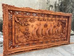 Tranh Gỗ Thuận Buồm Xuôi Gió- Gỗ Hương Đá- Đục Kênh Bong