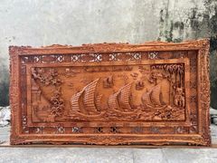 Tranh Gỗ Thuận Buồm Xuôi Gió- Gỗ Hương Đá- Đục Kênh Bong