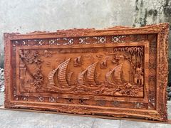 Tranh Gỗ Thuận Buồm Xuôi Gió- Gỗ Hương Đá- Đục Kênh Bong