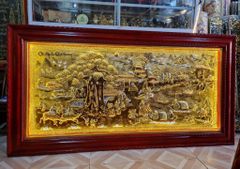 Tranh Cội Nguồn Quê Hương  Kích Thước 230 x  120 - Đồng Vàng Dát Vàng - Khung Gỗ Sồi Nga, Đục Trơn