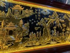Tranh Vinh Quy Bái Tổ  Kích Thước 230 x120  Đồng Vàng Nền Đen Dát Vàng - Khung Sồi Đục Trơn