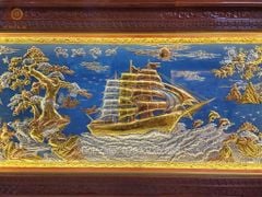 Tranh Thuận Buồm Xuôi Gió Kích Thước 243x 133  Đồng Vàng Nền Xanh Dát Vàng - Khung Sồi