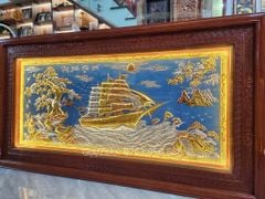 Tranh Thuận Buồm Xuôi Gió Kích Thước 243x 133  Đồng Vàng Nền Xanh Dát Vàng - Khung Sồi