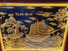 Tranh Thuận Buồm Xuôi Gió Kích Thước  198*150 Cm Đồng Vàng Nền Đen Dát Vàng - Khung Trơn