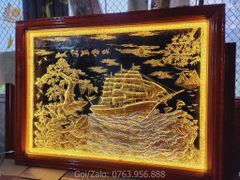 Tranh Thuận Buồm Xuôi Gió Kích Thước  198*150 Cm Đồng Vàng Nền Đen Dát Vàng - Khung Trơn