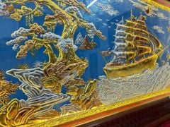 Tranh Thuận Buồm Xuôi Gió Kích Thước 243x 133  Đồng Vàng Nền Xanh Dát Vàng - Khung Sồi