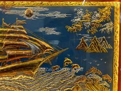 Tranh Thuận Buồm Xuôi Gió Kích Thước 243x 133  Đồng Vàng Nền Xanh Dát Vàng - Khung Sồi