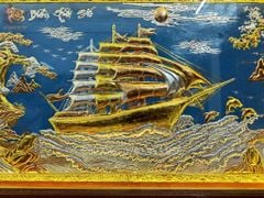 Tranh Thuận Buồm Xuôi Gió Kích Thước 243x 133  Đồng Vàng Nền Xanh Dát Vàng - Khung Sồi