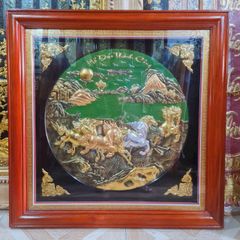 Tranh Mã Đáo Thành Công Kích Thước 80 x 80  Đồng Vàng Xước Dát Vàng - Khung Trơn