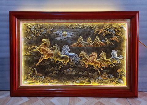 Tranh Mã Đáo Thành Công Kích Thước 110 x70  Đồng Vàng Xước Dát Vàng - Khung Trơn