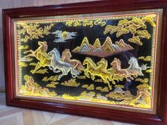 Tranh Mã Đáo Thành Công Kích Thước 110 x70  Đồng Vàng Xước Dát Vàng - Khung Trơn