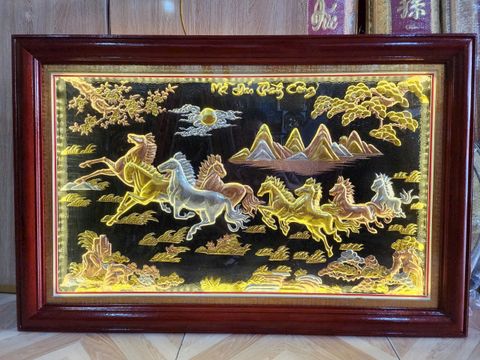 Tranh Mã Đáo Thành Công Kích Thước 110 x70  Đồng Vàng Xước Dát Vàng - Khung Trơn