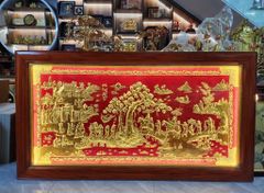 Tranh Vinh Quy Bái Tổ- Đồng Vàng- Kích Thước 197 x107Cm- Khung Gỗ Hương Đá - Dát Vàng 24k