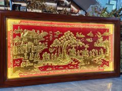 Tranh Vinh Quy Bái Tổ- Đồng Vàng- Kích Thước 197 x107Cm- Khung Gỗ Hương Đá - Dát Vàng 24k