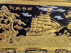 Tranh Thuận Buồm Xuôi Gió Kích Thước 170 x90  Đồng Vàng Dát Vàng Nền Đen - Khung Đồng