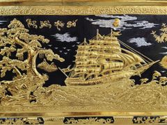 Tranh Thuận Buồm Xuôi Gió Kích Thước 170 x90  Đồng Vàng Dát Vàng Nền Đen - Khung Đồng