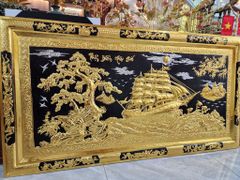 Tranh Thuận Buồm Xuôi Gió Kích Thước 170 x90  Đồng Vàng Dát Vàng Nền Đen - Khung Đồng