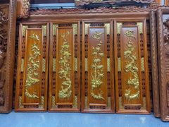 Tranh Gỗ Tứ Quý - Gỗ Hương Đỏ  - Kích Thước 107*37*3