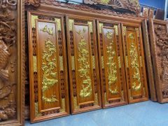 Tranh Gỗ Tứ Quý - Gỗ Hương Đỏ  - Kích Thước 107*37*3