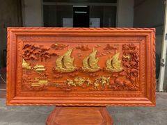 Tranh Gỗ Thuận Buồm Xuôi Gió - Gỗ Hương Đỏ - Kích Thước 127*67- Hai Khung, Dày 4cm