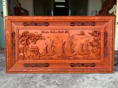 Tranh Gỗ Thuận Buồm Xuôi Gió - Gỗ Hương Đỏ - Kích Thước 127*67- Hai Khung, Dày 4cm
