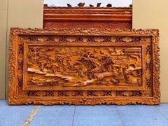 Tranh Gỗ Đồng Quê - Gỗ Hương Đỏ  - Khung Hoa Tây