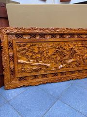 Tranh Gỗ Đồng Quê - Gỗ Hương Đỏ  - Khung Hoa Tây