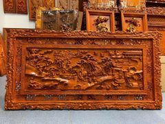 Tranh Gỗ Đồng Quê - Gỗ Hương Đỏ  - Khung Hoa Tây
