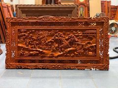 Tranh Gỗ Đồng Quê - Gỗ Hương Đỏ  - Khung Hoa Tây