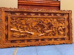 Tranh Gỗ Đồng Quê - Gỗ Hương Đỏ  - Khung Hoa Tây