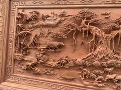 Tranh Gỗ Đồng Quê - Gỗ Hương Đá  - Khung Hoa Văn - Đục Tay- Dày 6cm