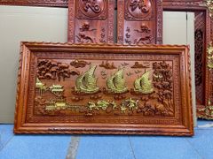 Tranh Gỗ Thuận Buồm Xuôi Gió - Gỗ Hương Đỏ - Kích Thước 127*67- Hai Khung, Dày 4cm