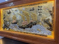 Tranh Thuận Buồm Xuôi Gió 3 Con Thuyền Kích Thước 243 x 133 - Khung Đục Triện Hoa Văn