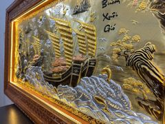 Tranh Thuận Buồm Xuôi Gió 3 Con Thuyền Kích Thước 243 x 133 - Khung Đục Triện Hoa Văn