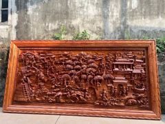 Tranh Gỗ Đồng Quê - Gỗ Hương Đá  - Khung Trơn- Kích Thước 237 x117 x 8