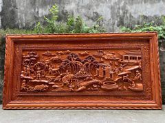 Tranh Gỗ Đồng Quê Kích Thước 217 x 107 x6 Cm Gỗ Hương Đá- Khung xoắn